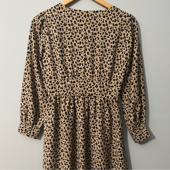 J.Crew Leopard Print Midi Dress Size 00 V-Neck Long Sleeve Quiet Luxury NWT - Picture 11 of 16